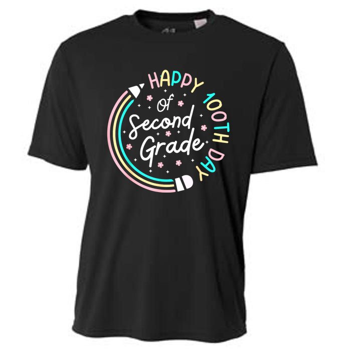 Retro Happy 100th Day 2nd Grade 100 Days Of School Teacher Cooling Performance Crew T-Shirt