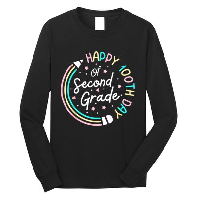 Retro Happy 100th Day 2nd Grade 100 Days Of School Teacher Long Sleeve Shirt