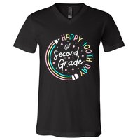 Retro Happy 100th Day 2nd Grade 100 Days Of School Teacher V-Neck T-Shirt