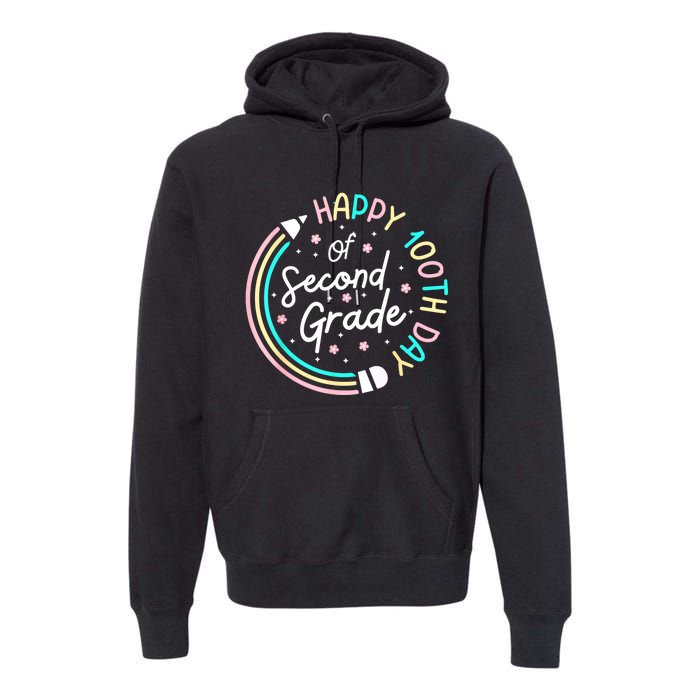 Retro Happy 100th Day 2nd Grade 100 Days Of School Teacher Premium Hoodie