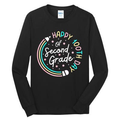 Retro Happy 100th Day 2nd Grade 100 Days Of School Teacher Tall Long Sleeve T-Shirt