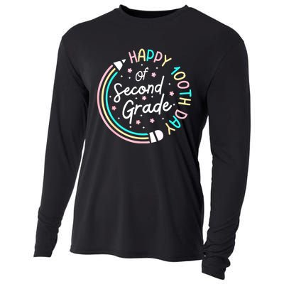 Retro Happy 100th Day 2nd Grade 100 Days Of School Teacher Cooling Performance Long Sleeve Crew