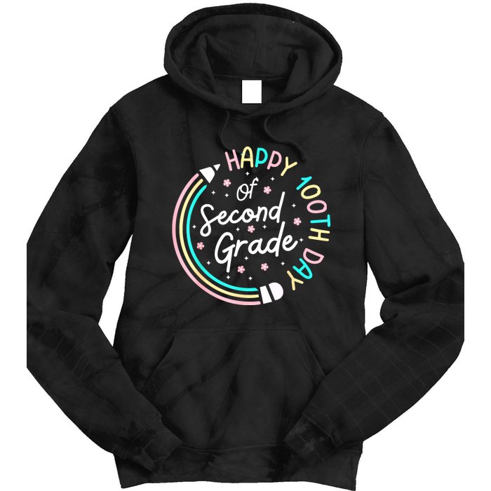 Retro Happy 100th Day 2nd Grade 100 Days Of School Teacher Tie Dye Hoodie