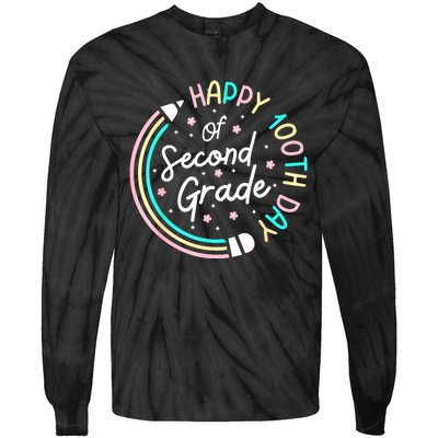 Retro Happy 100th Day 2nd Grade 100 Days Of School Teacher Tie-Dye Long Sleeve Shirt