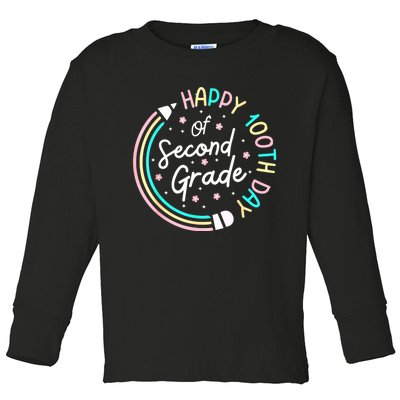 Retro Happy 100th Day 2nd Grade 100 Days Of School Teacher Toddler Long Sleeve Shirt