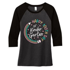 Retro Happy 100th Day Kindergarten 100 Day Of School Teacher Women's Tri-Blend 3/4-Sleeve Raglan Shirt