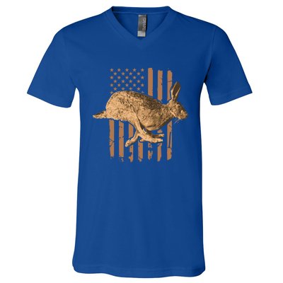 Rabbit Hunting American Flag Camouflage Rabbiting Hunter Great Gift V-Neck T-Shirt