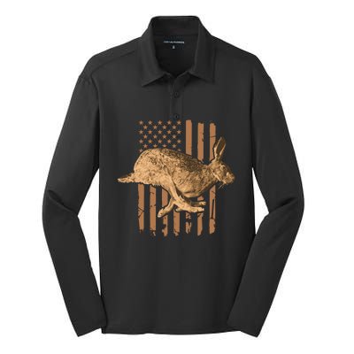 Rabbit Hunting American Flag Camouflage Rabbiting Hunter Gift Silk Touch Performance Long Sleeve Polo