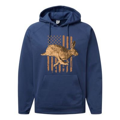 Rabbit Hunting American Flag Camouflage Rabbiting Hunter Gift Performance Fleece Hoodie