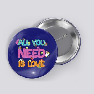 Retro Hippie All You Need Is Love Peace Sign Flowers Gift Button