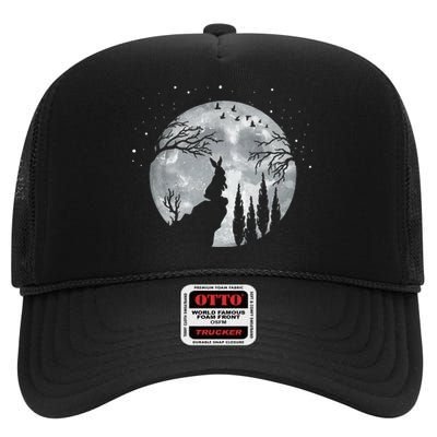 Rabbit Hare Animal Full Moon At Night Funny Pet Bunny High Crown Mesh Back Trucker Hat