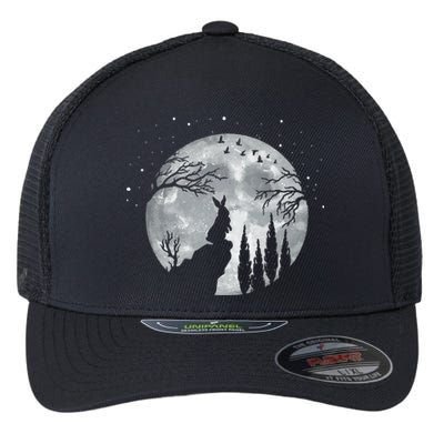 Rabbit Hare Animal Full Moon At Night Funny Pet Bunny Flexfit Unipanel Trucker Cap