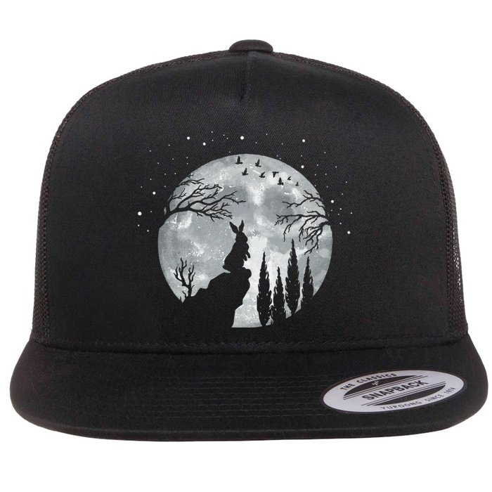 Rabbit Hare Animal Full Moon At Night Funny Pet Bunny Flat Bill Trucker Hat