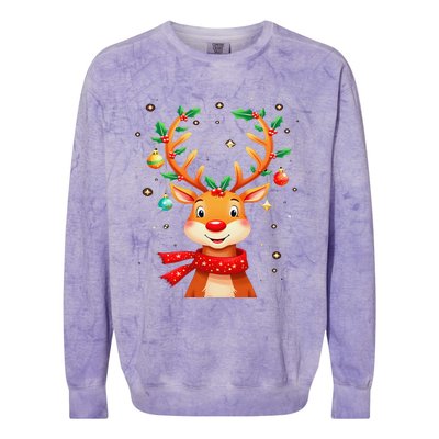 Reindeer Holly Antlers Christmas Colorblast Crewneck Sweatshirt