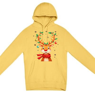 Reindeer Holly Antlers Christmas Premium Pullover Hoodie