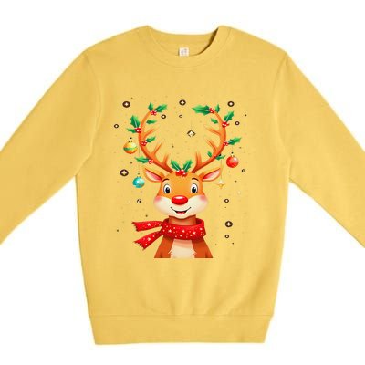 Reindeer Holly Antlers Christmas Premium Crewneck Sweatshirt