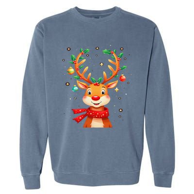 Reindeer Holly Antlers Christmas Garment-Dyed Sweatshirt