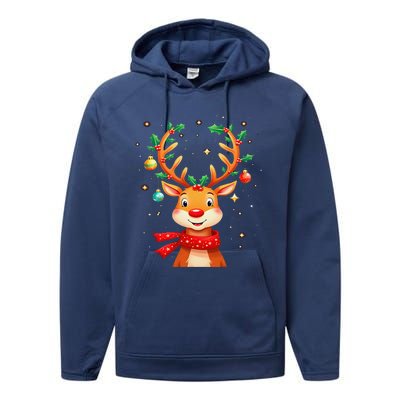 Reindeer Holly Antlers Christmas Performance Fleece Hoodie