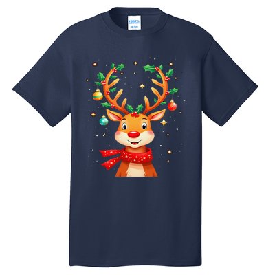 Reindeer Holly Antlers Christmas Tall T-Shirt