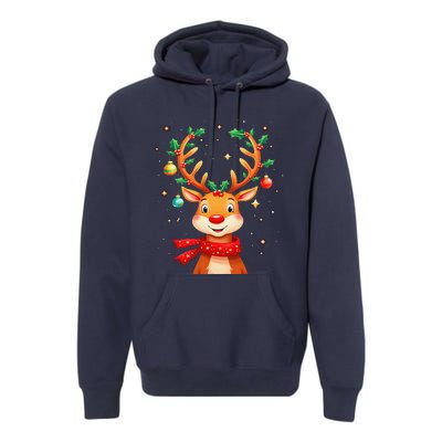 Reindeer Holly Antlers Christmas Premium Hoodie