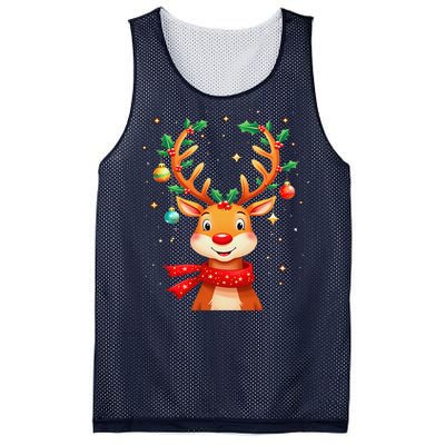 Reindeer Holly Antlers Christmas Mesh Reversible Basketball Jersey Tank