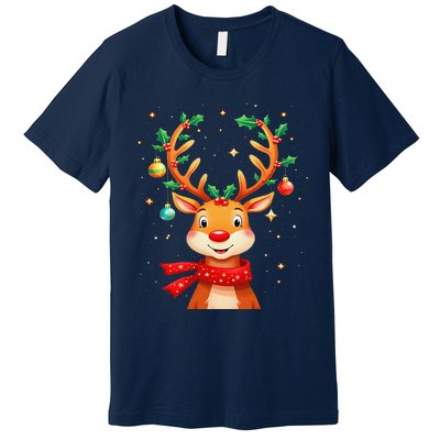 Reindeer Holly Antlers Christmas Premium T-Shirt