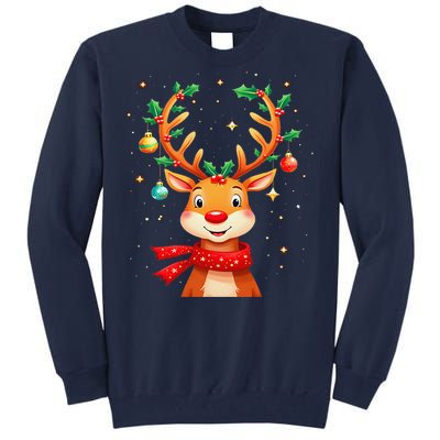 Reindeer Holly Antlers Christmas Tall Sweatshirt