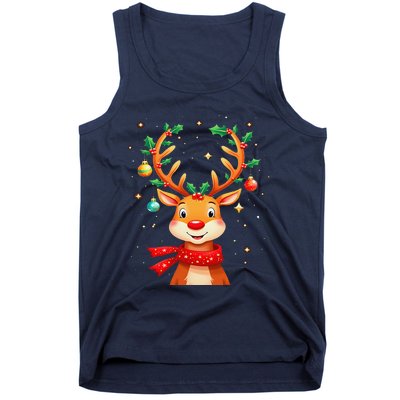 Reindeer Holly Antlers Christmas Tank Top