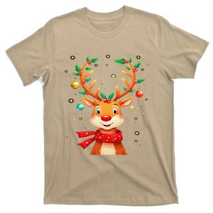 Reindeer Holly Antlers Christmas T-Shirt