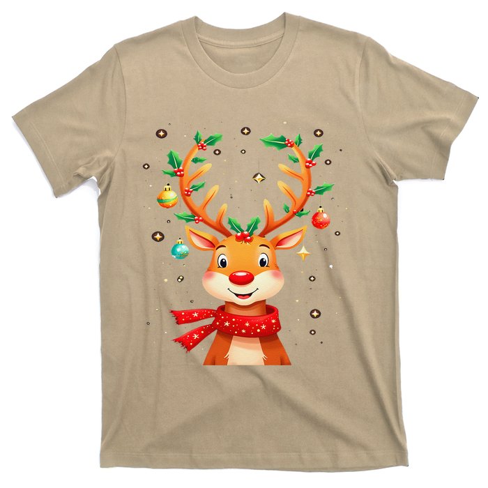 Reindeer Holly Antlers Christmas T-Shirt