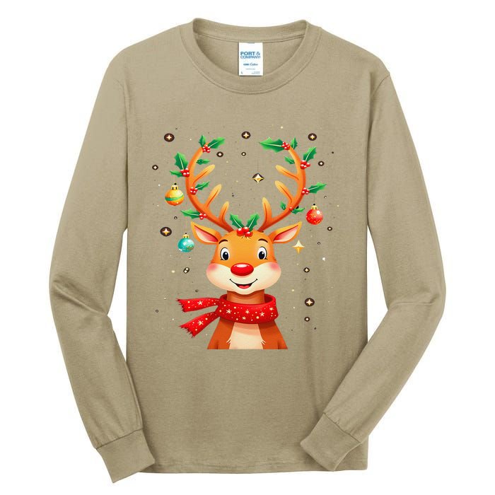 Reindeer Holly Antlers Christmas Tall Long Sleeve T-Shirt