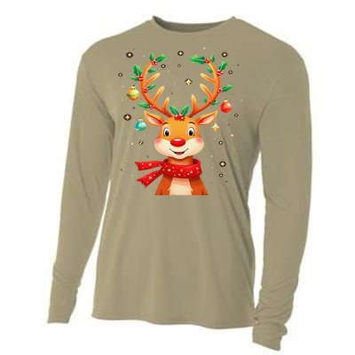 Reindeer Holly Antlers Christmas Cooling Performance Long Sleeve Crew