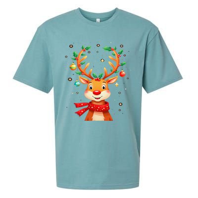 Reindeer Holly Antlers Christmas Sueded Cloud Jersey T-Shirt