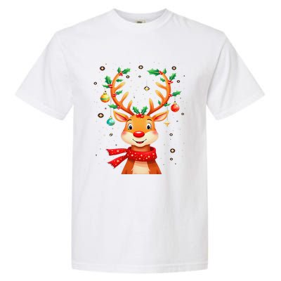 Reindeer Holly Antlers Christmas Garment-Dyed Heavyweight T-Shirt