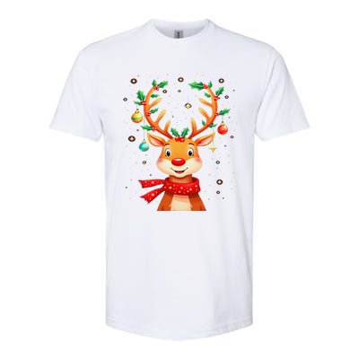 Reindeer Holly Antlers Christmas Softstyle CVC T-Shirt