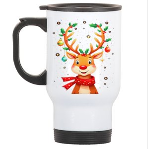 Reindeer Holly Antlers Christmas Stainless Steel Travel Mug