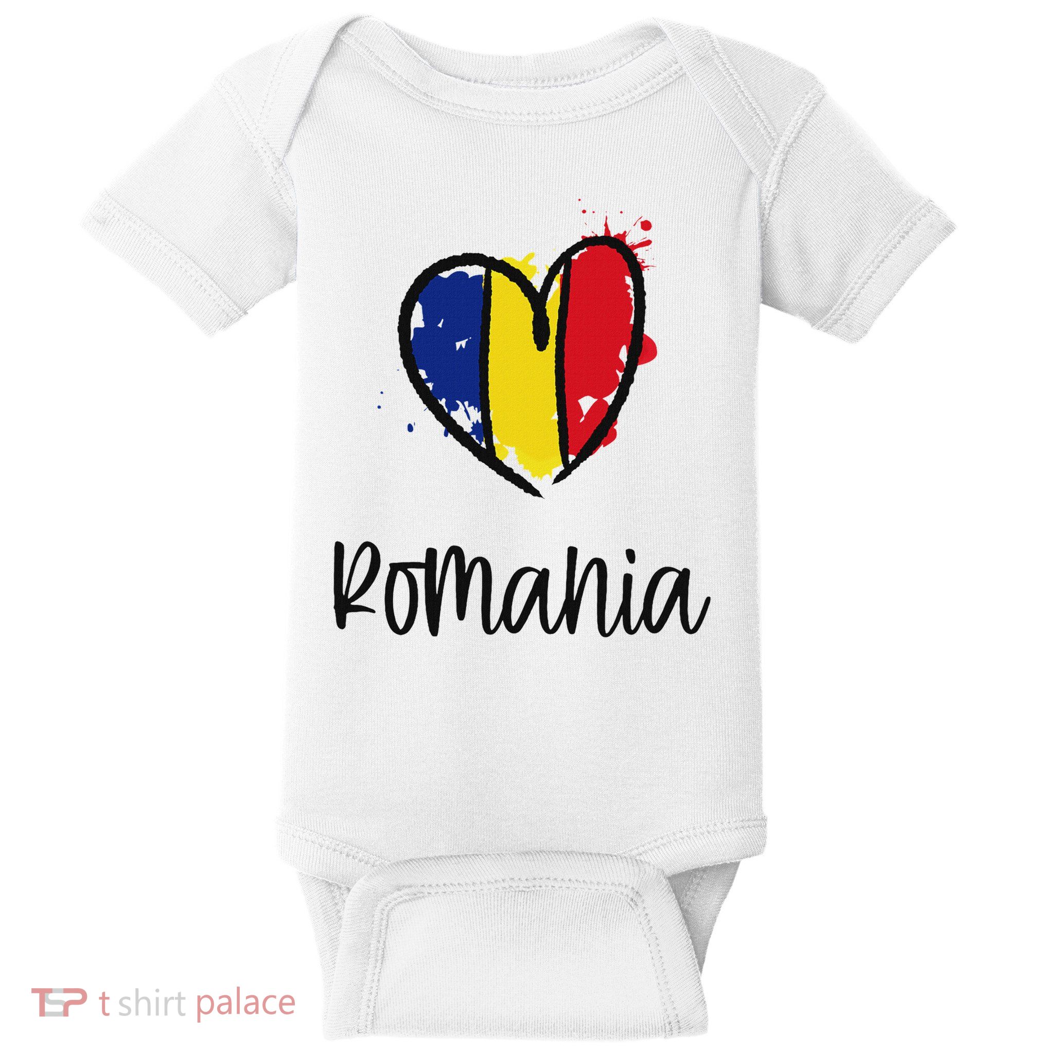 Romania Heart Art Flag Cute Europe Minimal Romanian Gift Baby Bodysuit