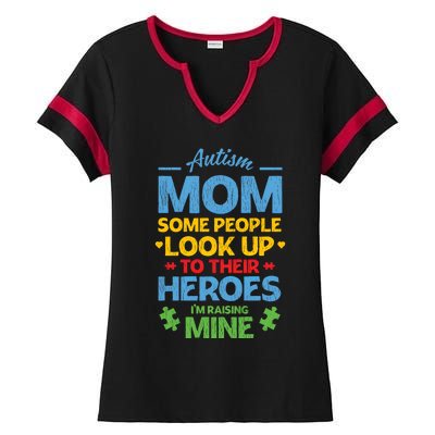 Raising Heroes Autistic Son Daughter Autism Awareness Mom Gift Ladies Halftime Notch Neck Tee