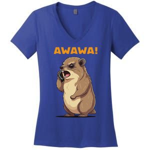 Rock Hyrax Awawa Angry Phonecall Women's V-Neck T-Shirt