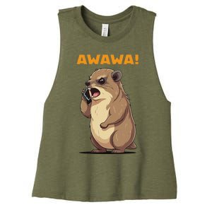 Rock Hyrax Awawa Angry Phonecall Women's Racerback Cropped Tank