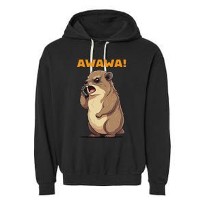 Rock Hyrax Awawa Angry Phonecall Funny Groundhog Dassie Garment-Dyed Fleece Hoodie