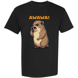 Rock Hyrax Awawa Angry Phonecall Funny Groundhog Dassie Garment-Dyed Heavyweight T-Shirt