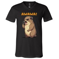 Rock Hyrax Awawa Angry Phonecall Funny Groundhog Dassie V-Neck T-Shirt