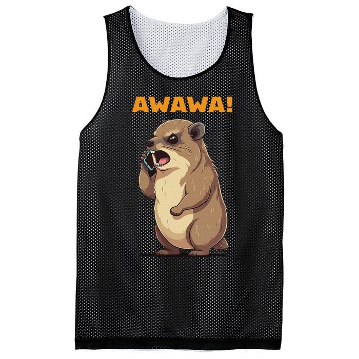 Rock Hyrax Awawa Angry Phonecall Funny Groundhog Dassie Mesh Reversible Basketball Jersey Tank