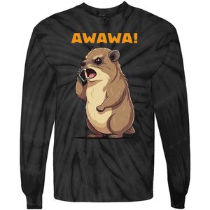 Rock Hyrax Awawa Angry Phonecall Funny Groundhog Dassie Tie-Dye Long Sleeve Shirt