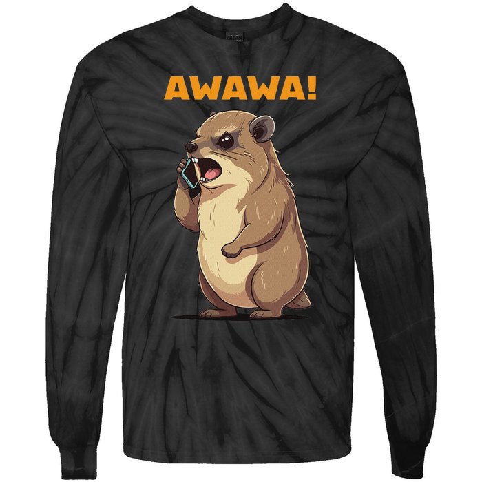 Rock Hyrax Awawa Angry Phonecall Funny Groundhog Dassie Tie-Dye Long Sleeve Shirt