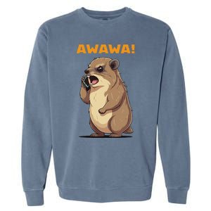 Rock Hyrax Awawa Angry Phonecall Funny Groundhog Dassie Garment-Dyed Sweatshirt