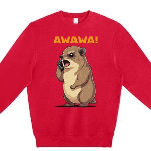 Rock Hyrax Awawa Angry Phonecall Funny Groundhog Dassie Premium Crewneck Sweatshirt