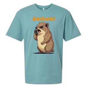 Rock Hyrax Awawa Angry Phonecall Funny Groundhog Dassie Sueded Cloud Jersey T-Shirt