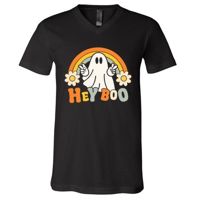 rainbow hey boo cute ghost  halloween customer V-Neck T-Shirt